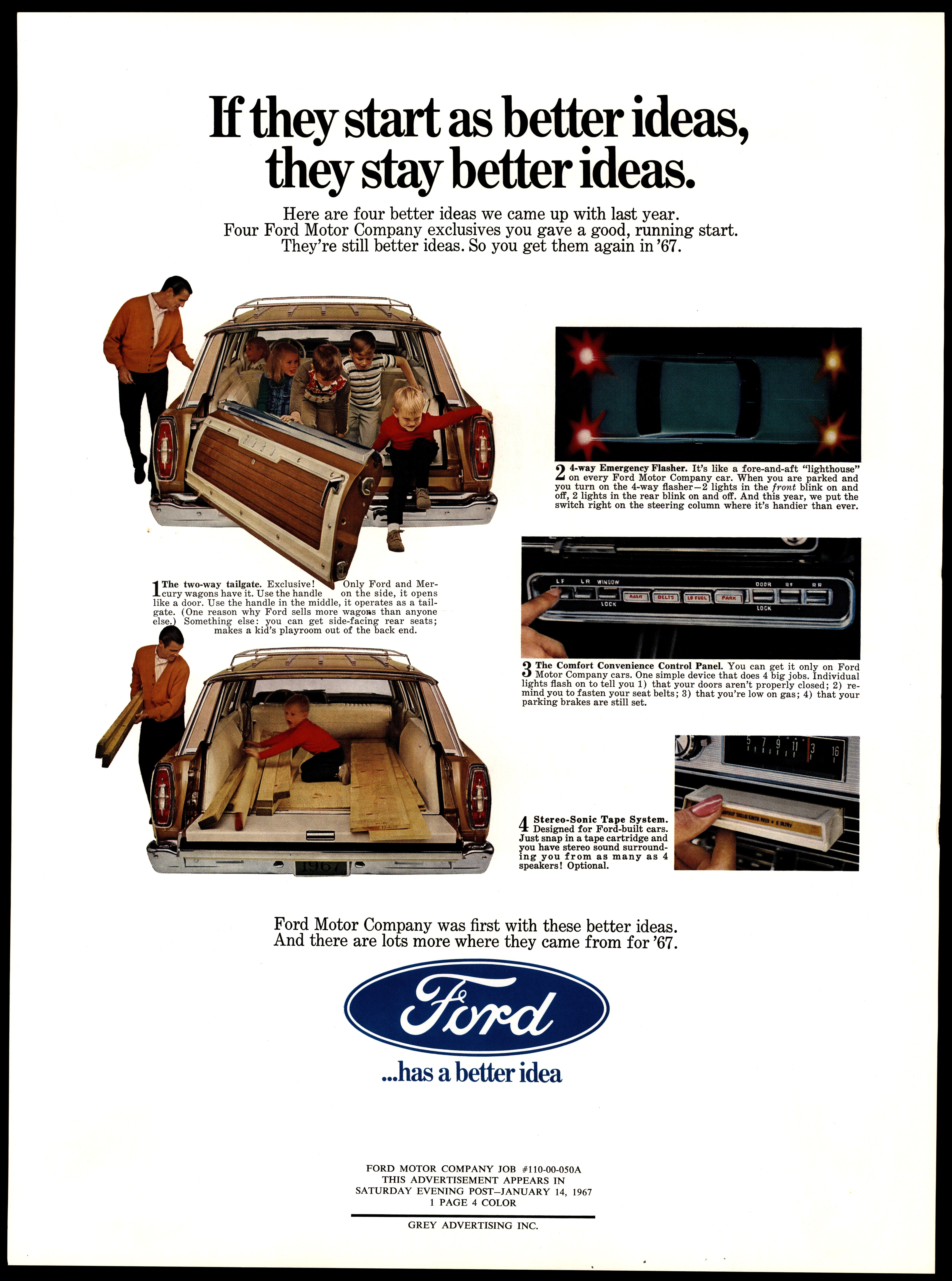 A 1966 Ford print ad with the headline "If they start as better ideas, they stay better ideas."